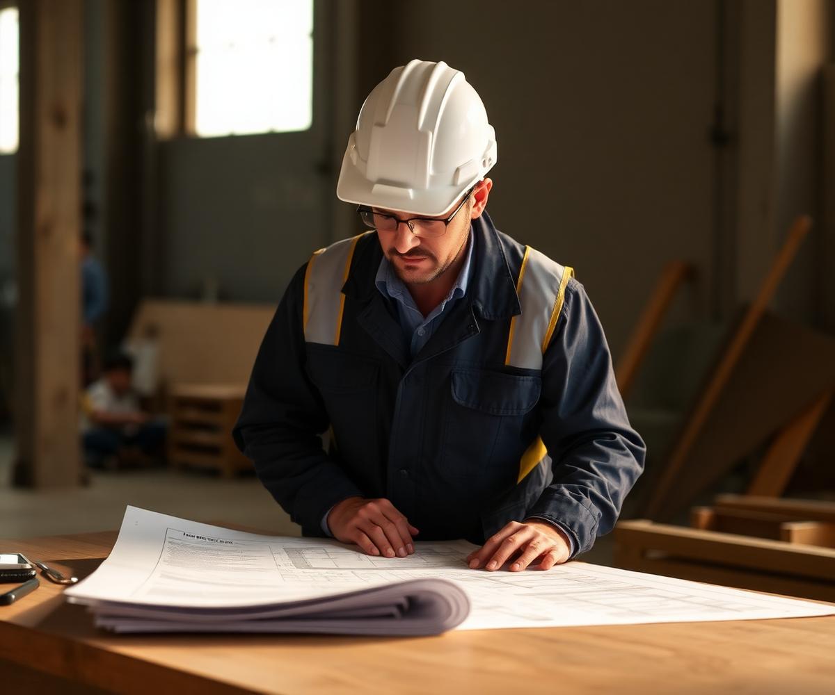 Engenheiro civil analisando projetos técnicos