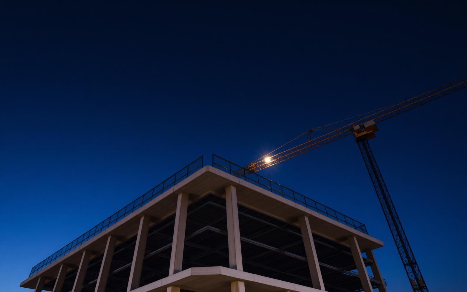 Edifício em construção ao entardecer